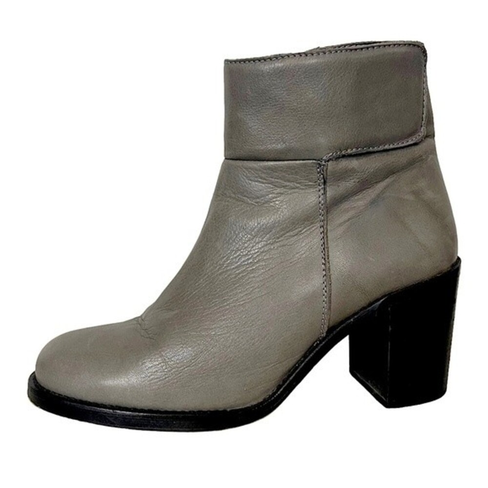 ALDO Grey Leather Chunky Heel Ankle Bootie